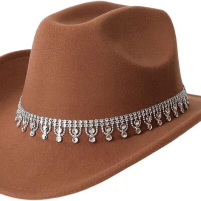 Women Rhinestone Sequin Fedora Cowboy Hat Boho Western