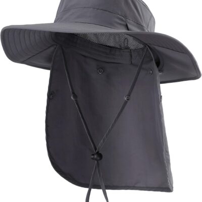 UPF 50+ Wide Brim Bucket Hat with Neck Flap Unisex