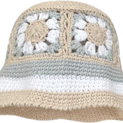 Women Crochet Cloche Bucket Hat Floral Striped Trendy