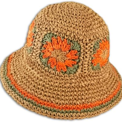 Women Crochet Straw Wide Brim Floral Fisherman Foldable