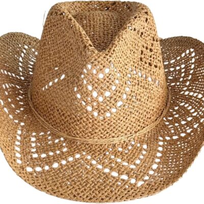 Unisex Straw Cowboy Hat Shapeable Hollow Out Woven Roll Up