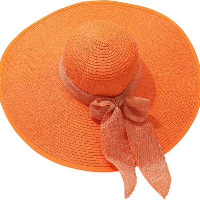 Women Straw Floppy Wide Brim Roll Up UPF 50+ Foldable with Bow