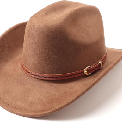 Western Felt Fedora Hat Wide Brim with Belt Buckle Retro Unisex
